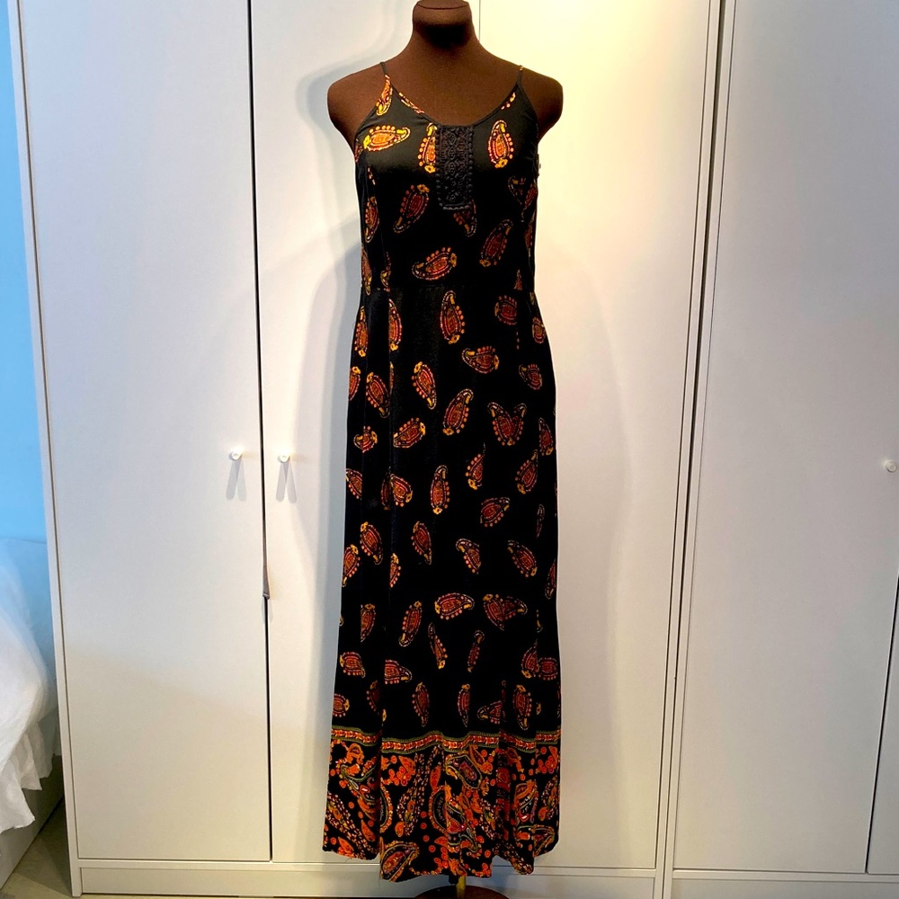 Band of Gypsies Black Maxi Dress with Orange Paisley